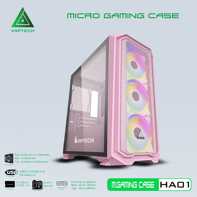 CASE VSPTECH GAMING HA01 (PINK/GREEN)